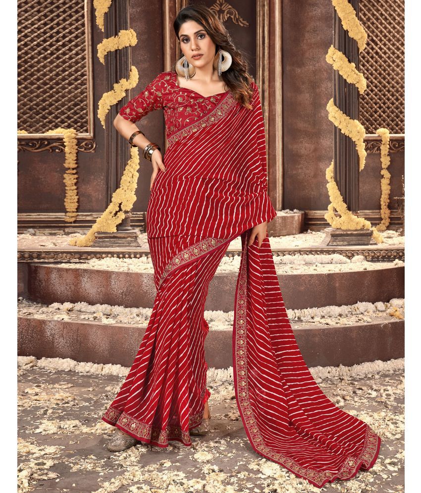     			Samah Georgette Printed Saree With Blouse Piece - Red ( Pack of 1 )
