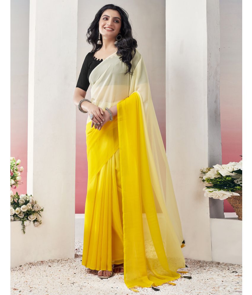     			Samah Georgette Solid Saree With Blouse Piece - Yellow ( Pack of 1 )