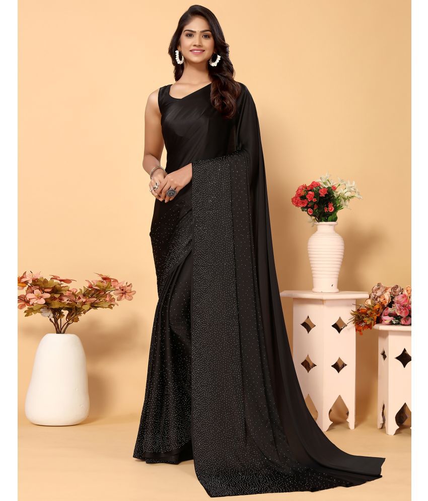     			Samah Satin Embellished Saree With Blouse Piece - Black ( Pack of 1 )