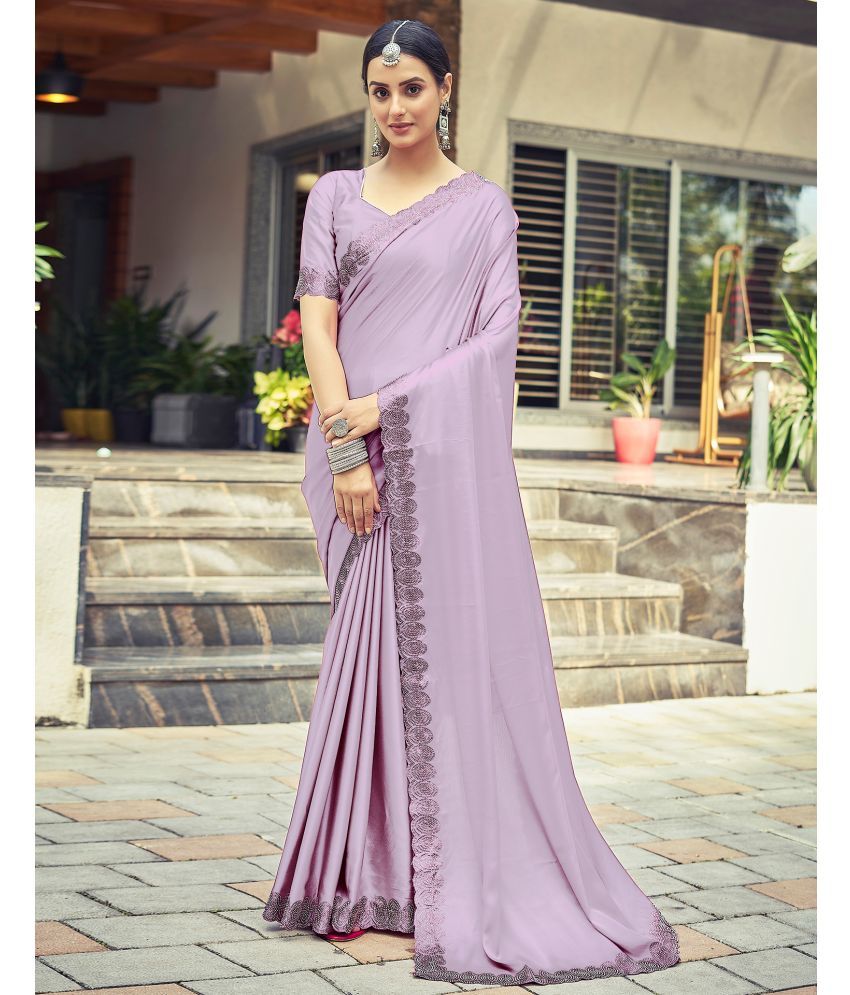     			Samah Satin Solid Saree With Blouse Piece - Lavender ( Pack of 1 )