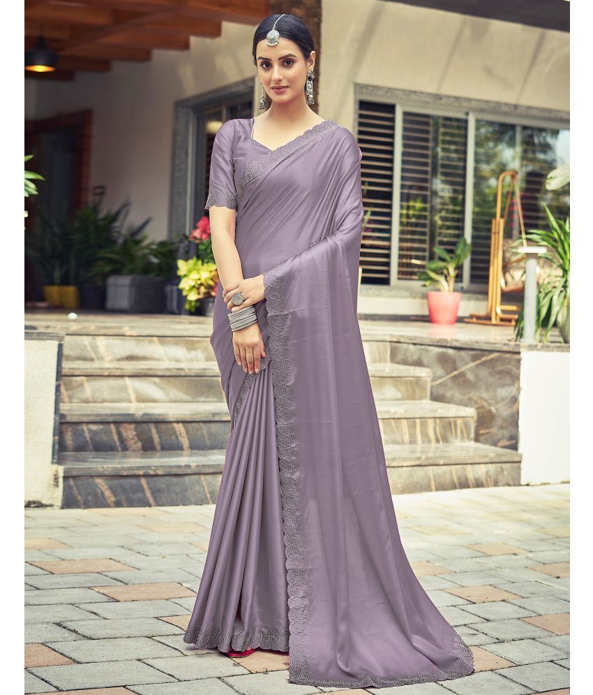     			Samah Satin Solid Saree With Blouse Piece - Grey ( Pack of 1 )