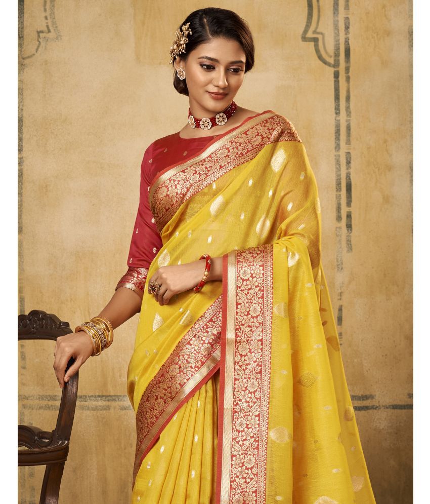     			Samah Silk Blend Woven Saree With Blouse Piece - Yellow ( Pack of 1 )