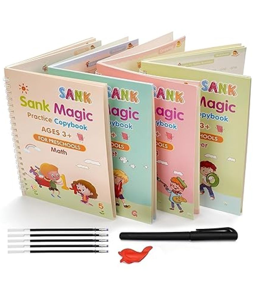     			Sank Magic Practice Copy book set For Kids set of (4 book +1 pen +10 Refill) Copy book set for better hand writing