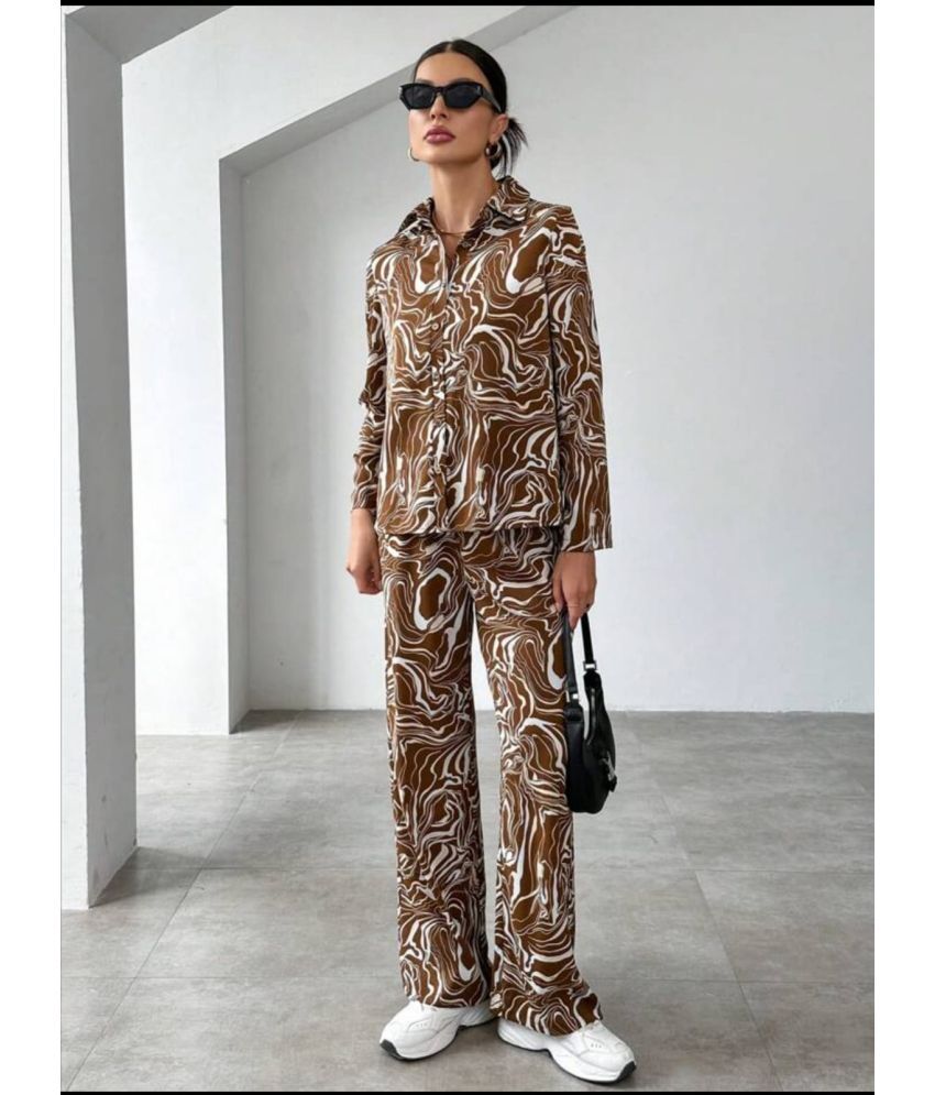     			gufrina Brown Printed Pant Top Set