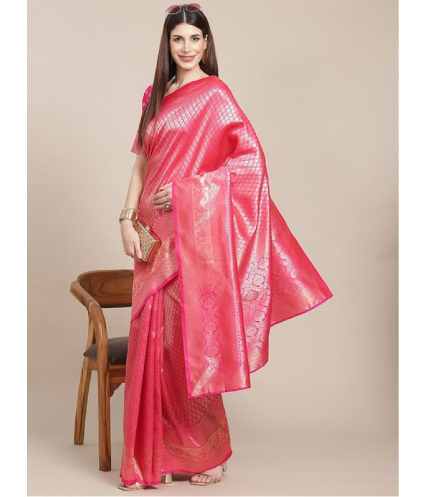     			Aadvika Banarasi Silk Printed Saree With Blouse Piece - Pink ( Pack of 1 )