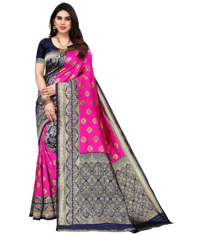     			Aadvika Banarasi Silk Printed Saree With Blouse Piece - Pink ( Pack of 1 )