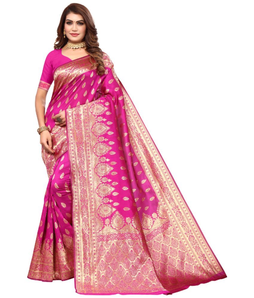     			Aadvika Banarasi Silk Printed Saree With Blouse Piece - Pink ( Pack of 1 )