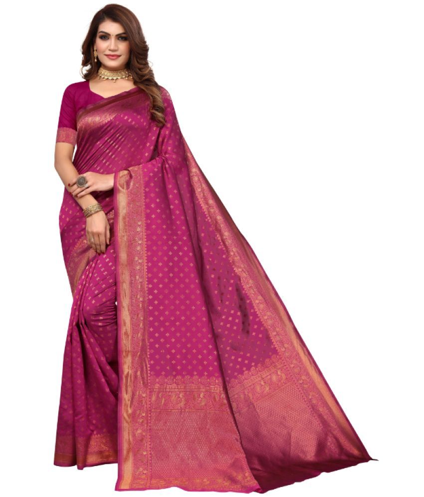     			Aadvika Banarasi Silk Printed Saree With Blouse Piece - Purple ( Pack of 1 )