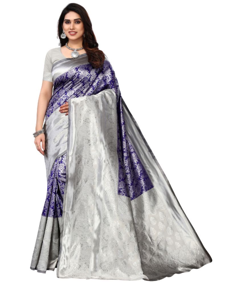     			Aadvika Banarasi Silk Printed Saree With Blouse Piece - Silver ( Pack of 1 )