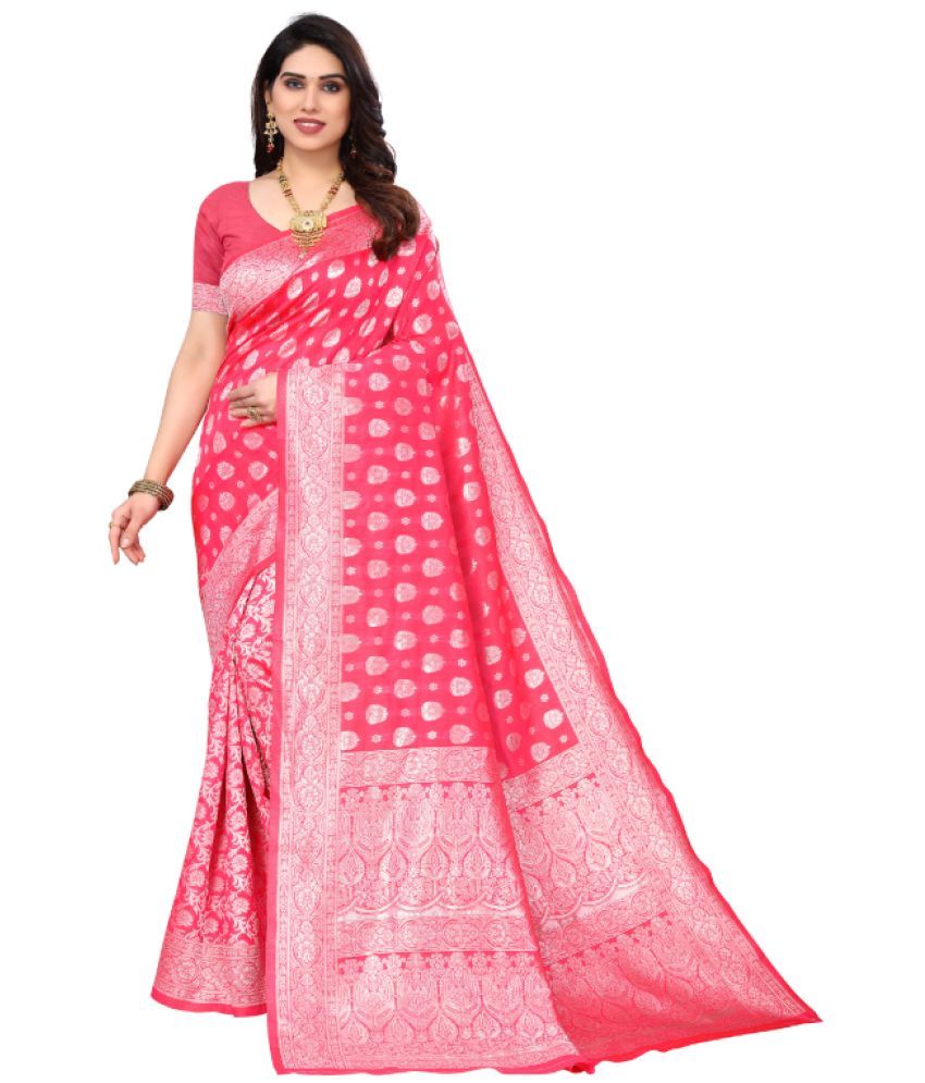     			Aadvika Banarasi Silk Printed Saree With Blouse Piece - Pink ( Pack of 1 )