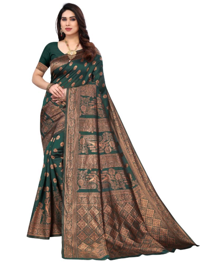     			Aadvika Banarasi Silk Printed Saree With Blouse Piece - Green ( Pack of 1 )