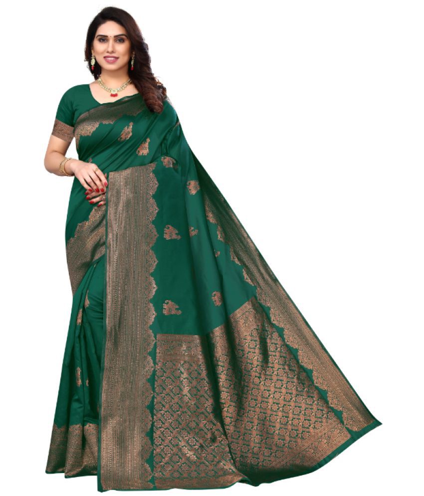     			Aadvika Banarasi Silk Printed Saree With Blouse Piece - Green ( Pack of 1 )