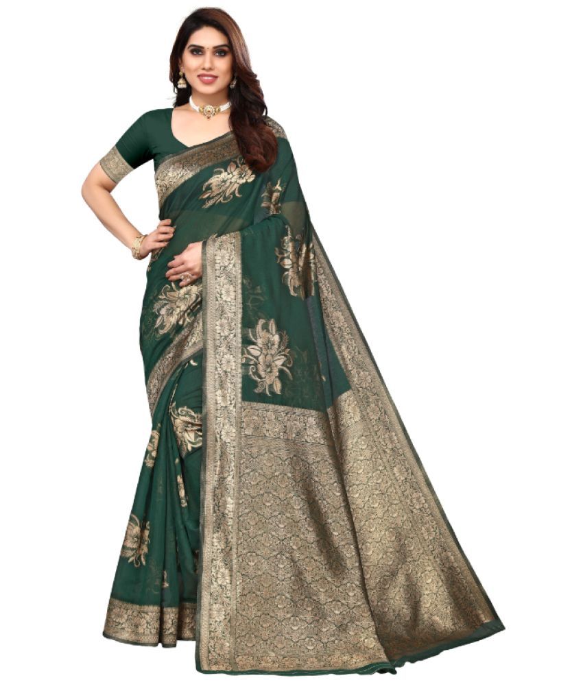     			Aadvika Banarasi Silk Printed Saree With Blouse Piece - Green ( Pack of 1 )