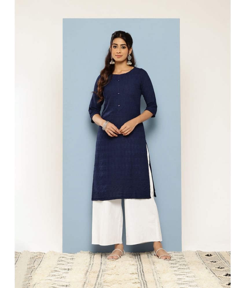     			Aarika Cotton Embroidered Straight Women's Kurti - Navy Blue ( Pack of 1 )