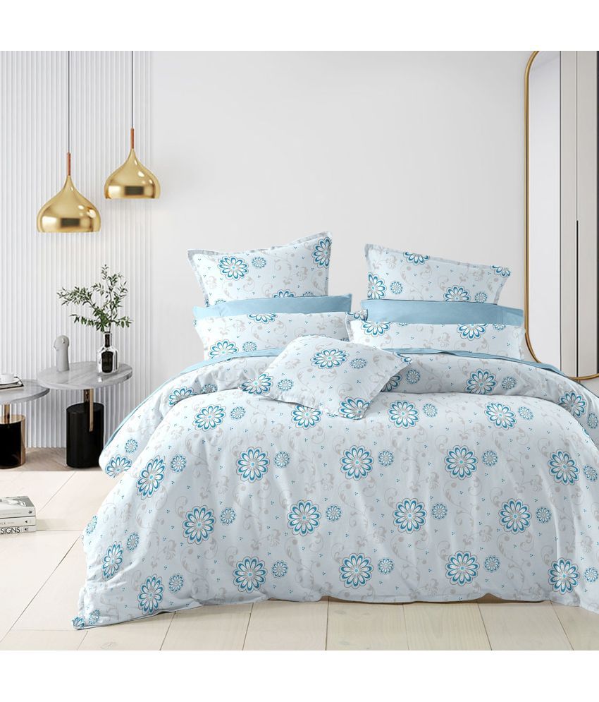     			CTF Bedding Microfiber Floral 1 Double Queen Size Bedsheet with 2 Pillow Covers - Sky Blue