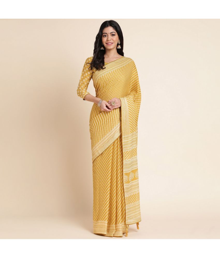     			Rekha Maniyar Georgette Printed Saree With Blouse Piece - Yellow ( Pack of 1 )