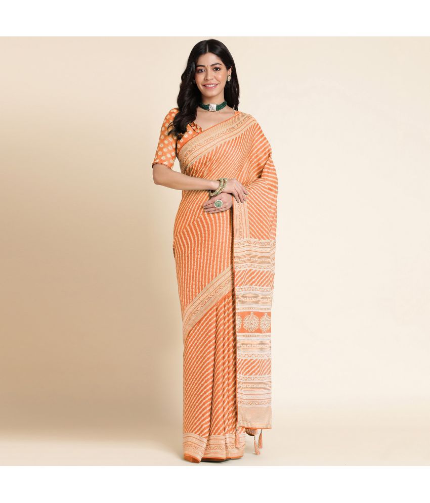     			Rekha Maniyar Fashions Georgette Printed Saree With Blouse Piece - Orange ( Pack of 1 )