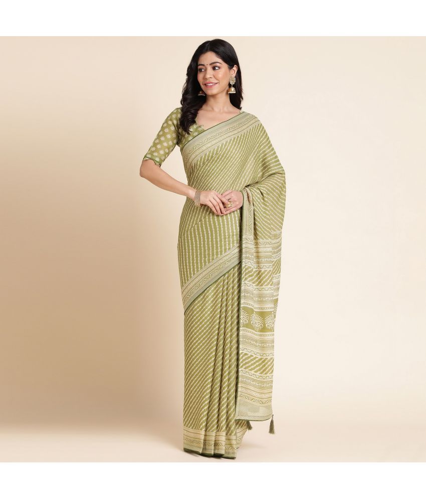     			Rekha Maniyar Georgette Printed Saree With Blouse Piece - Olive ( Pack of 1 )