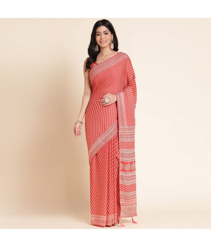     			Rekha Maniyar Fashions Georgette Printed Saree With Blouse Piece - Coral ( Pack of 1 )