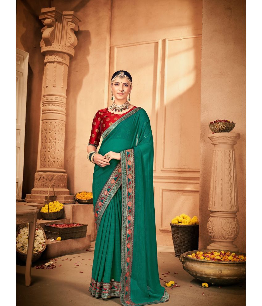     			Rekha Maniyar Fashions Georgette Solid Saree With Blouse Piece - Rama ( Pack of 1 )