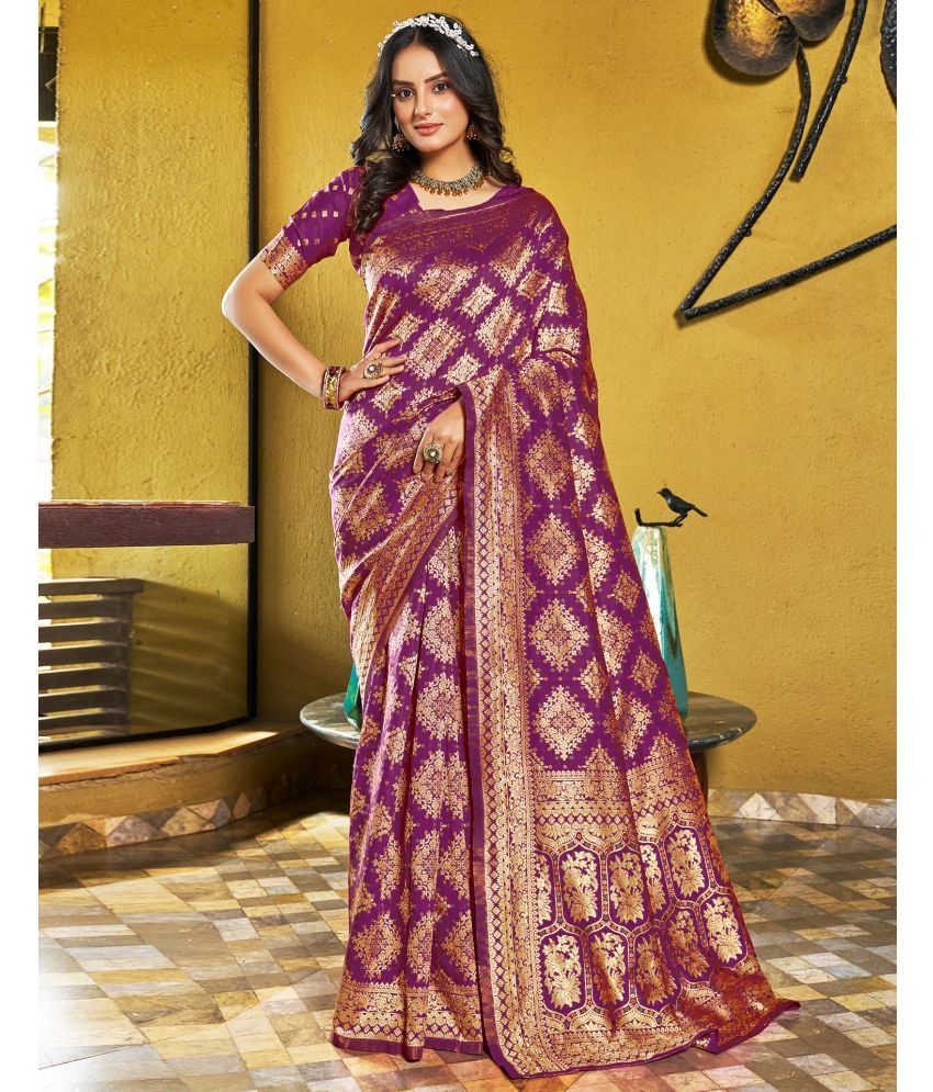     			Samah Art Silk Woven Saree With Blouse Piece - Wine ( Pack of 1 )