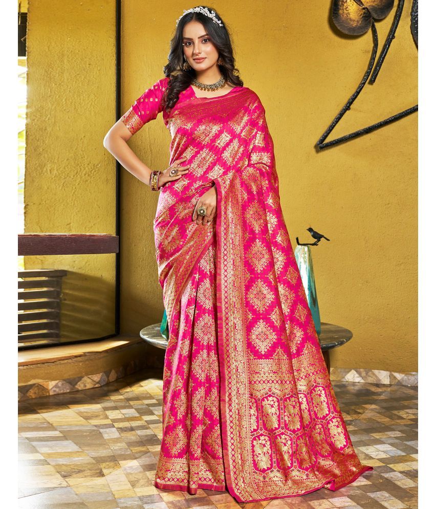     			Samah Art Silk Woven Saree With Blouse Piece - Rani ( Pack of 1 )