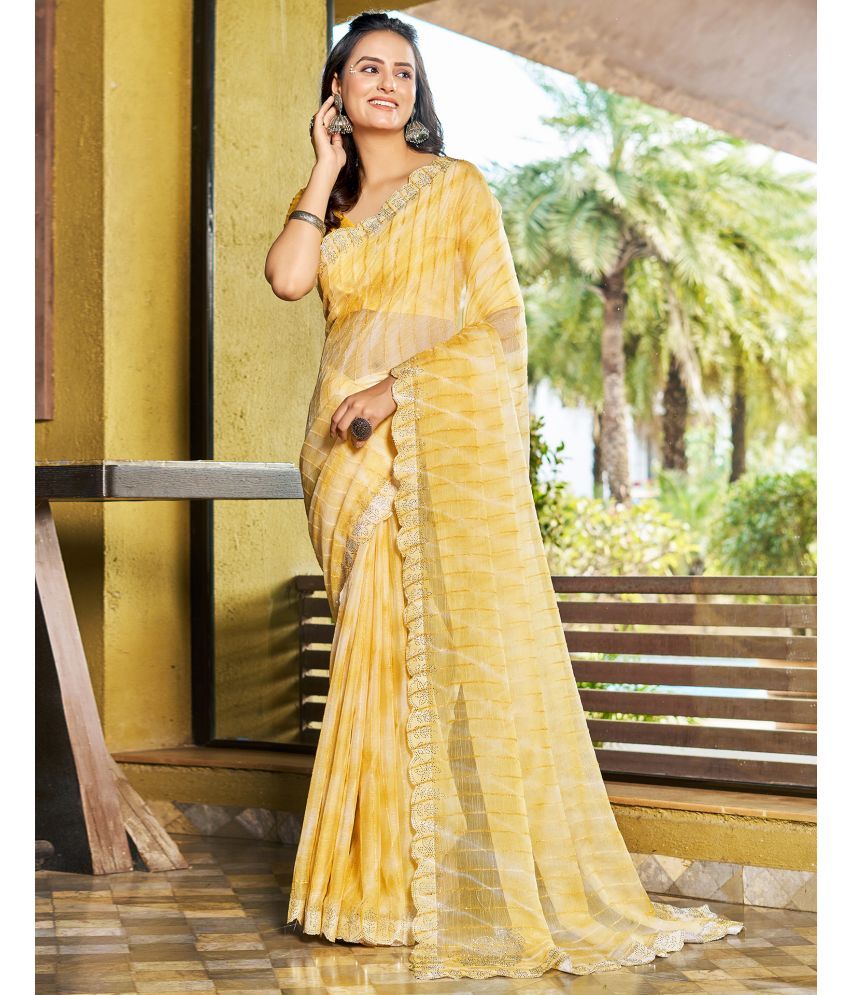     			Samah Chiffon Embellished Saree With Blouse Piece - Yellow ( Pack of 1 )