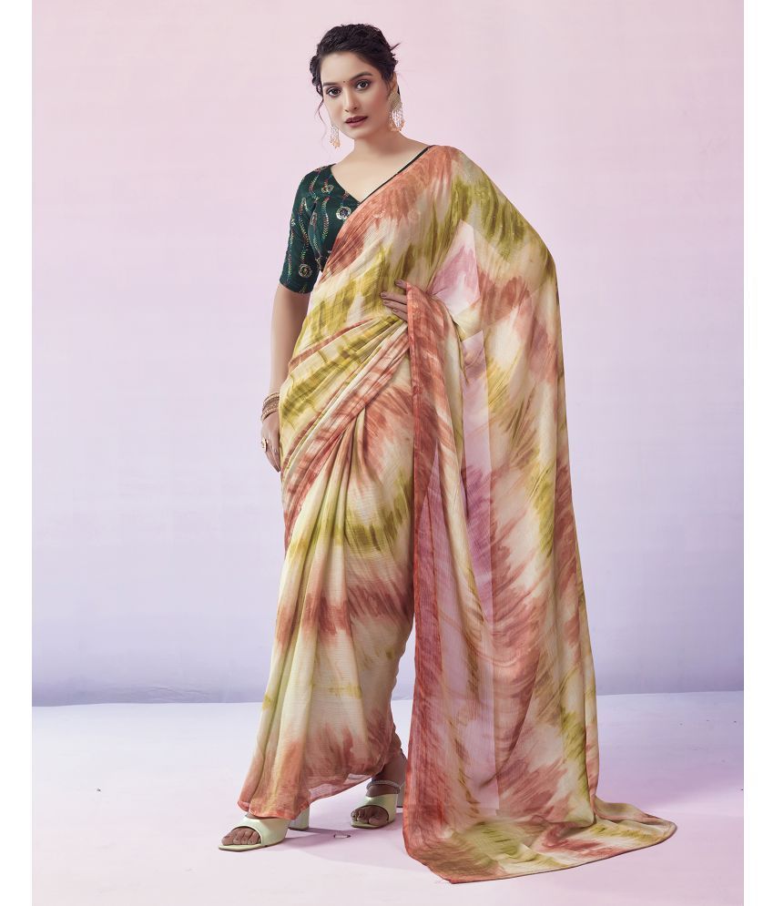     			Samah Chiffon Printed Saree With Blouse Piece - Multicolor ( Pack of 1 )