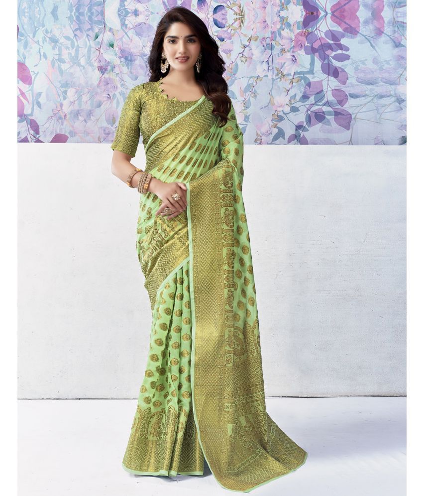     			Samah Cotton Silk Woven Saree With Blouse Piece - LightGreen ( Pack of 1 )