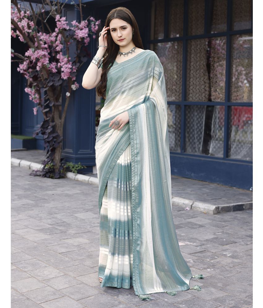     			Samah Georgette Embellished Saree With Blouse Piece - Teal ( Pack of 1 )