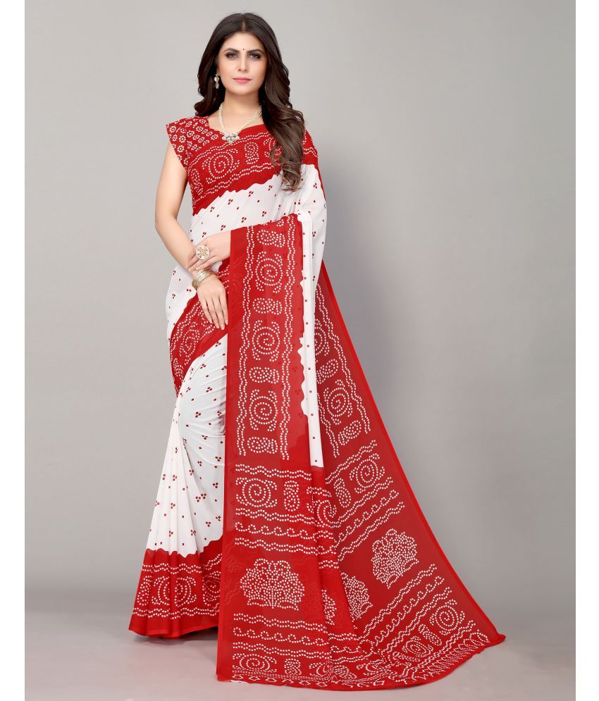     			Samah Georgette Printed Saree With Blouse Piece - White ( Pack of 1 )