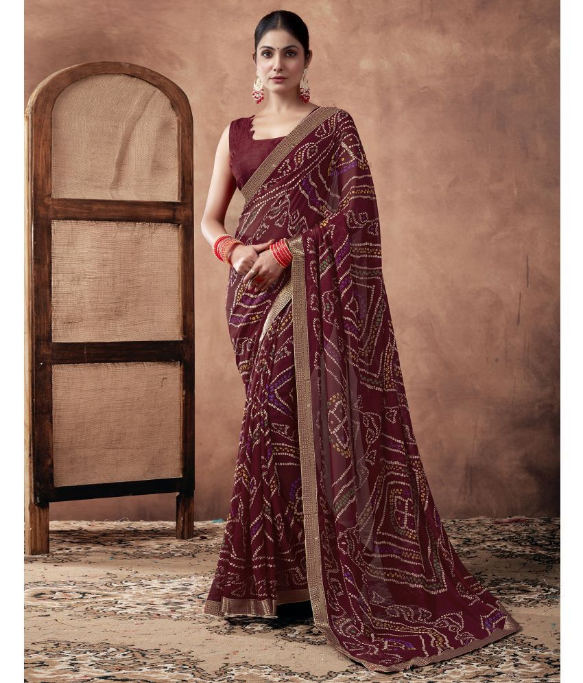     			Samah Georgette Printed Saree With Blouse Piece - Maroon ( Pack of 1 )