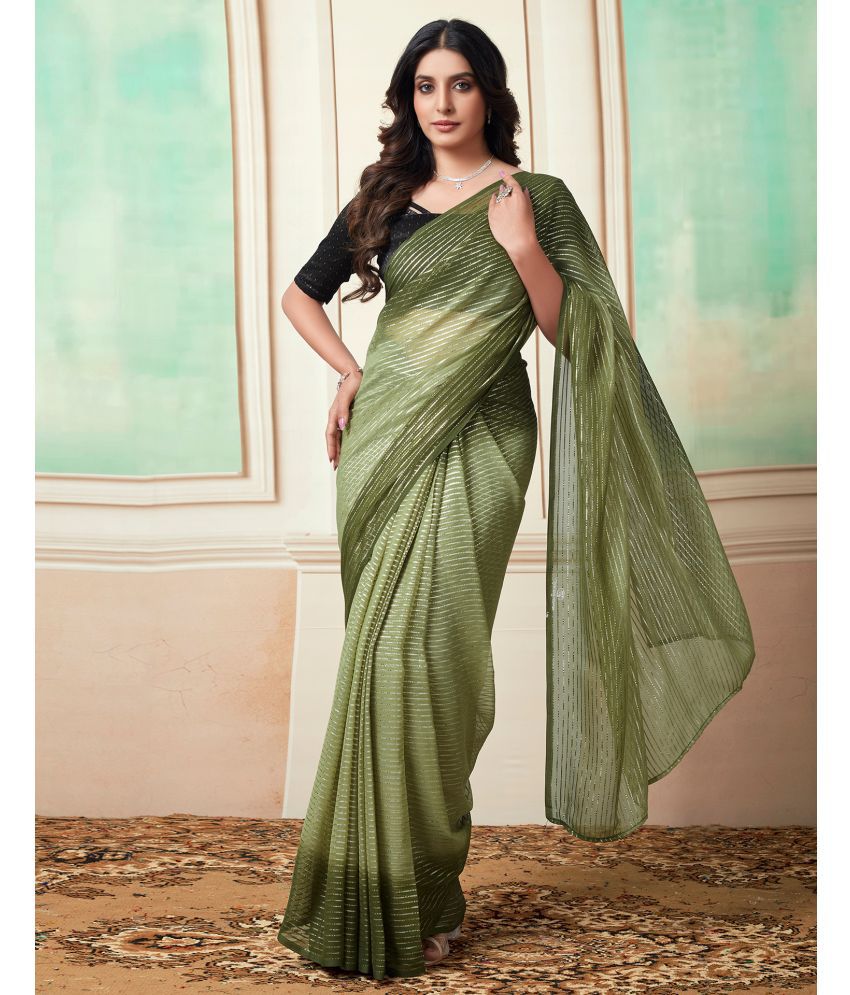     			Samah Georgette Woven Saree With Blouse Piece - Green ( Pack of 1 )