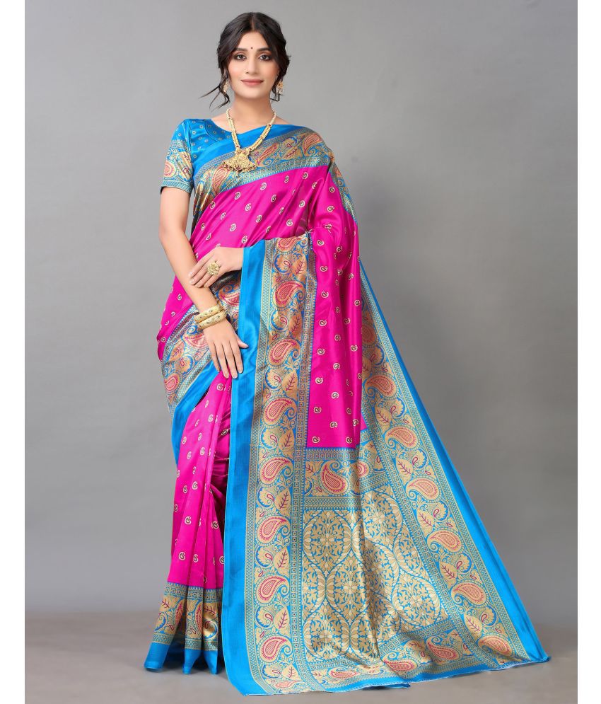     			Samah Silk Blend Printed Saree With Blouse Piece - Rani ( Pack of 1 )