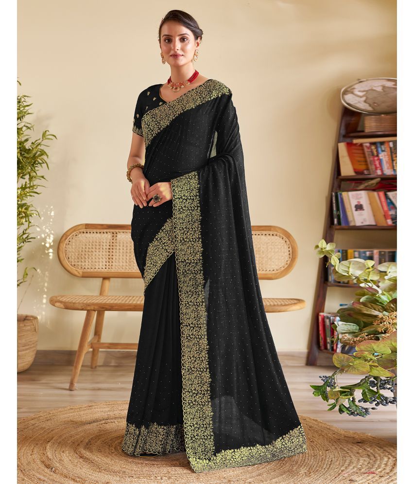     			Samah Silk Embellished Saree With Blouse Piece - Black ( Pack of 1 )