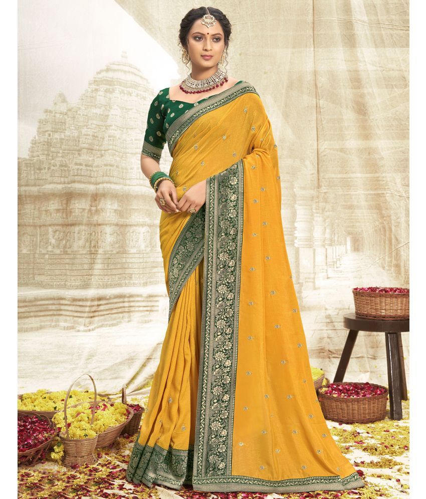     			Samah Silk Embroidered Saree With Blouse Piece - Yellow ( Pack of 1 )