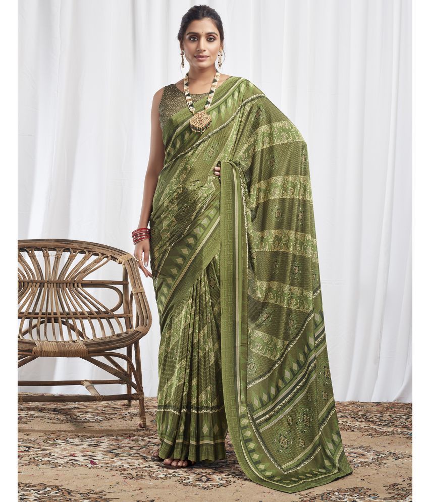     			Samah Silk Printed Saree With Blouse Piece - Green ( Pack of 1 )