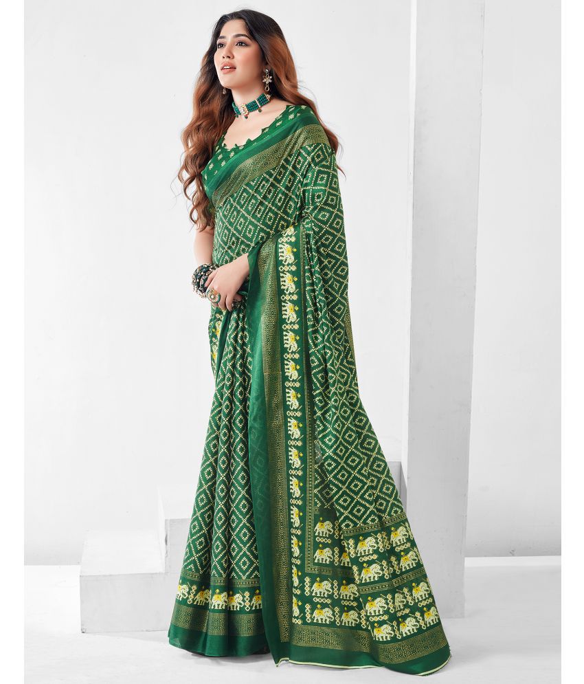    			Samah Silk Printed Saree With Blouse Piece - Green ( Pack of 1 )