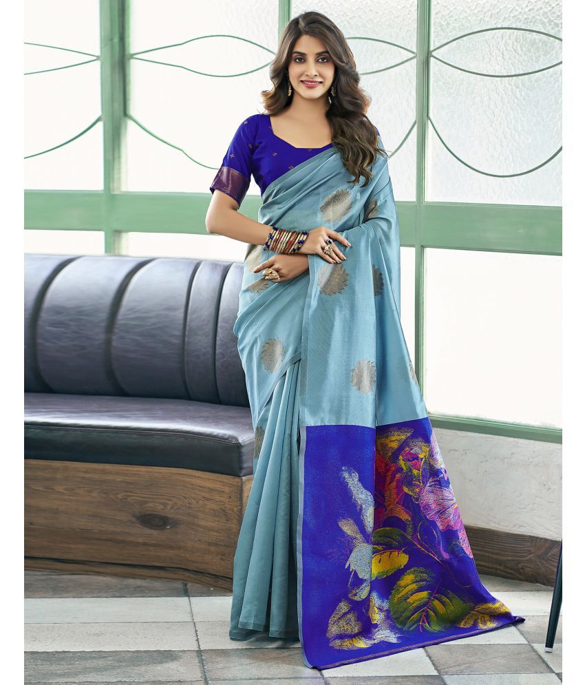     			Samah Silk Woven Saree With Blouse Piece - SkyBlue ( Pack of 1 )