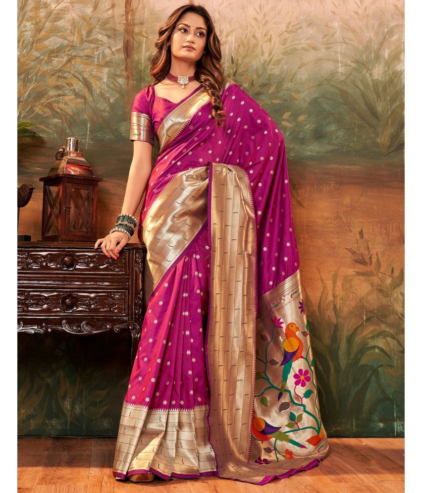     			Samah Silk Woven Saree With Blouse Piece - Magenta ( Pack of 1 )