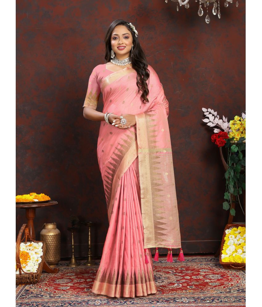     			ofline selection Silk Blend Woven Saree With Blouse Piece - Peach ( Pack of 1 )
