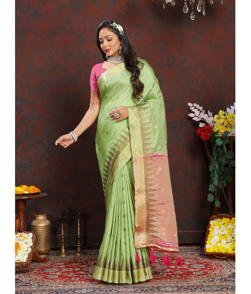     			ofline selection Silk Blend Woven Saree With Blouse Piece - Olive ( Pack of 1 )