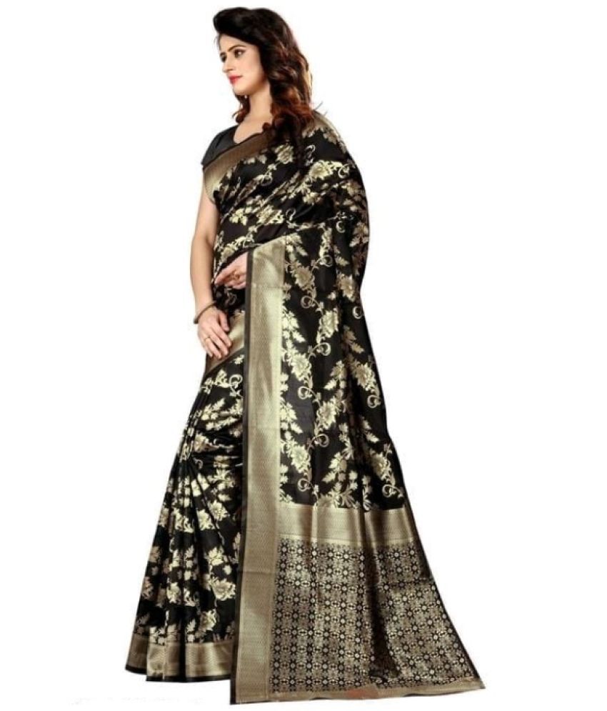     			Aadvika Banarasi Silk Printed Saree With Blouse Piece - Black ( Pack of 1 )
