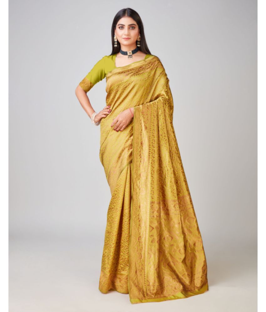     			Aadvika Banarasi Silk Printed Saree With Blouse Piece - Yellow ( Pack of 1 )