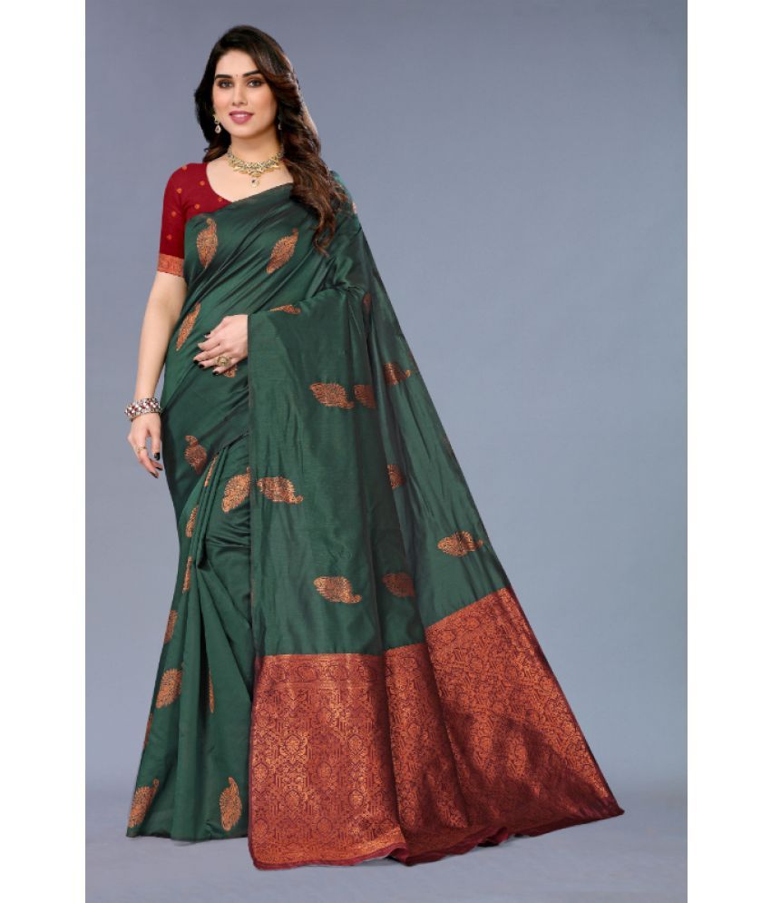     			Aadvika Banarasi Silk Printed Saree With Blouse Piece - Green ( Pack of 1 )