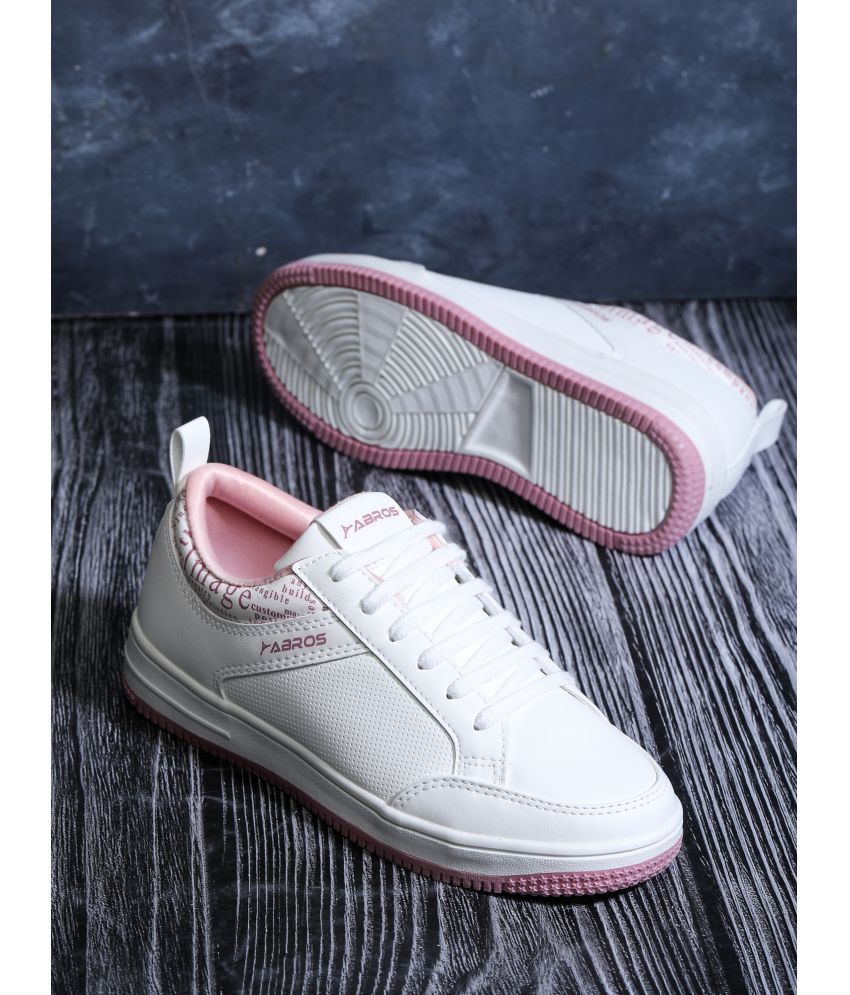     			Abros White,Pink Women's Sneakers