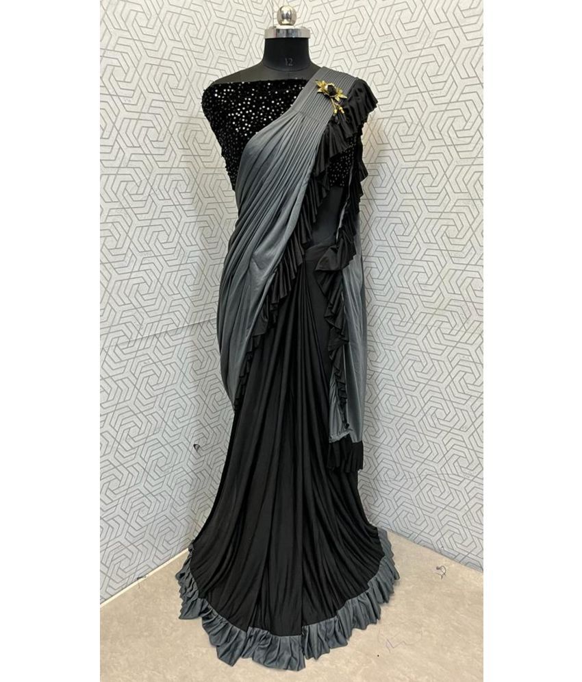     			Apnisha Lycra Embellished Saree With Blouse Piece - Grey ( Pack of 1 )