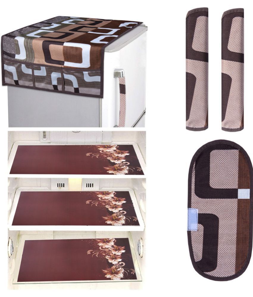     			Crosmo Polyester Abstract Fridge Mat & Cover ( 64 18 ) Pack of 6 - Brown
