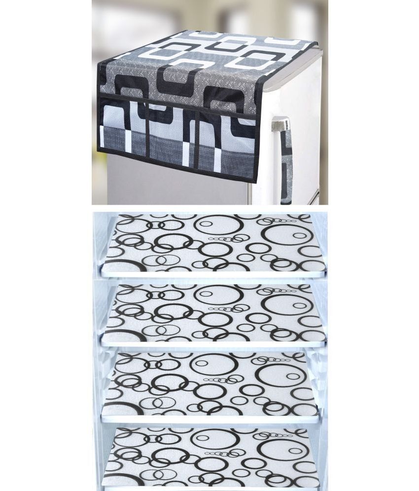     			Crosmo Polyester Abstract Fridge Mat & Cover ( 64 18 ) Pack of 5 - Gray