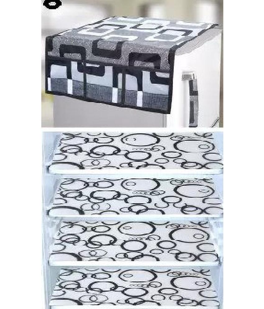     			Crosmo Polyester Floral Printed Fridge Mat & Cover ( 64 18 ) Pack of 5 - Gray